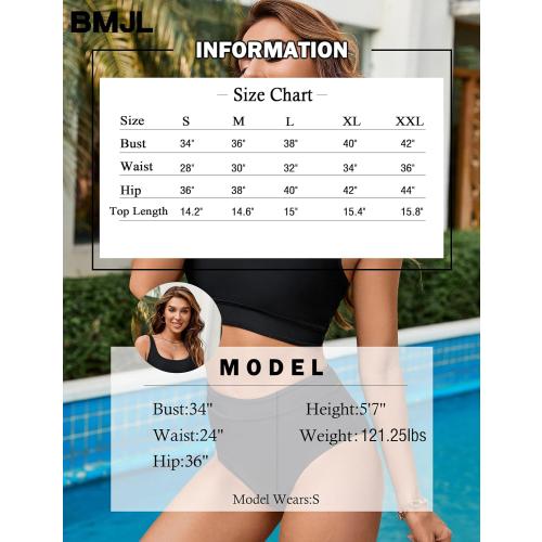 BMJL Women's Large Black High Waisted Bikini Sets Sporty Two Piece Swimsuits Color Block Cheeky High Cut Bathing Suits