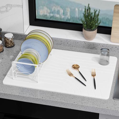 Large Stone Drying Mat for Kitchen Counter, 24 × 16 Diatomite Dish Drying Mat, Quick Dry Stone Mats, Ultra Absorbent Natural Diatomaceous Earth Mats for Dished, Bottles, White