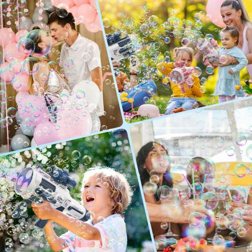 Color Blue Bubble Guns Automatic with Build-in Bubble Solution (4.4 oz), 3 Fans Drive 6X Lens Bubble Blower Machine, Cool Favors for Summer Ourtdoor Party Birthday Wedding Toy