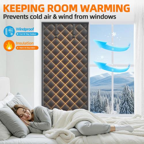 Window Insulation Kit for Winter 63x63 Cold Weather Thermal Curtain with Heavy Cotton, Insulated Window Cover for Winter & Windows Draft Blocker for Winterizing Windows in Home RV Basement–Black