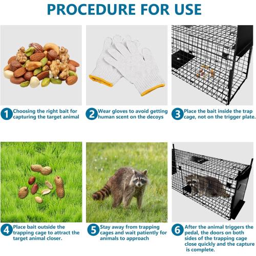 Animal Cage Trap 32 X 13 X 10 inch Double Door Animal Cage Trap Metal Trap Cage Humane Live Animal Trap for Rabbits, Stray Cat, Squirrel, Raccoon, Mole, Gopher, Opossum