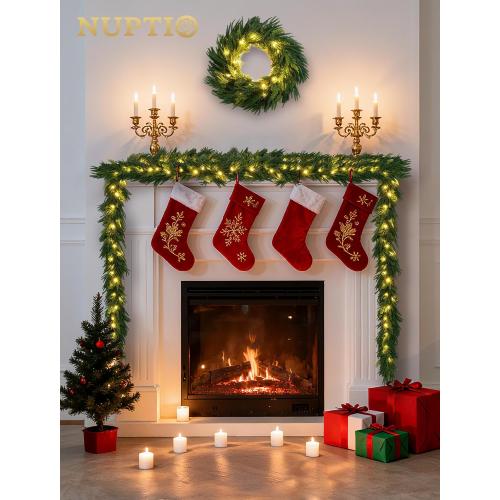 NUPTIO Christmas Norfolk Pine Garland: 6Ft Artificial Pre-Lit Cedar Garland for Mantle Fireplace Table Stair - Real Touch Greenery Decorations 30 LED Lights 12-Mode with Remote Timer for Door Wall