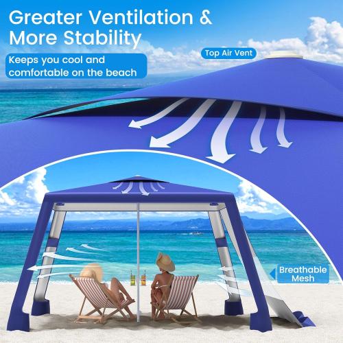 MoKo Beach Cabana, 8'×8' Large Beach Canopy with Side Wall, UPF 50  Protection Easy Setup Beach Tent Sun Shelter, Adjustable Height Wind Resistant Cabana Beach Tent for Whole Family, Navy Blue