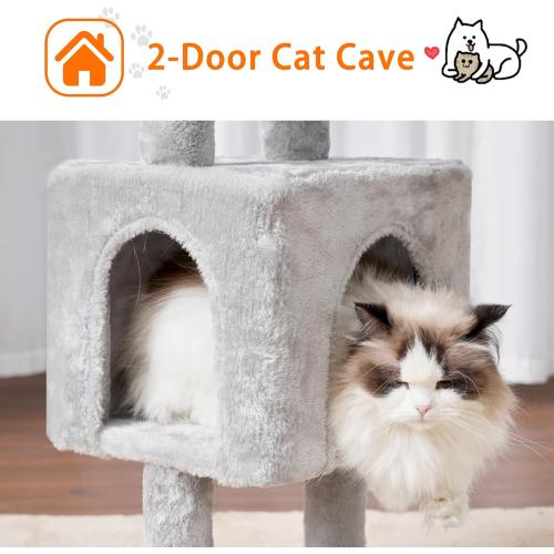 Heybly Cat Tree, 39.4 Inches Tower Condo with Scratching Post, Cat Tower for Indoor Cats, Fully Wrapped Sisal Pole, Soft Platform, 2 Baskets and Dangling Toy, Light Gray HCT006SW