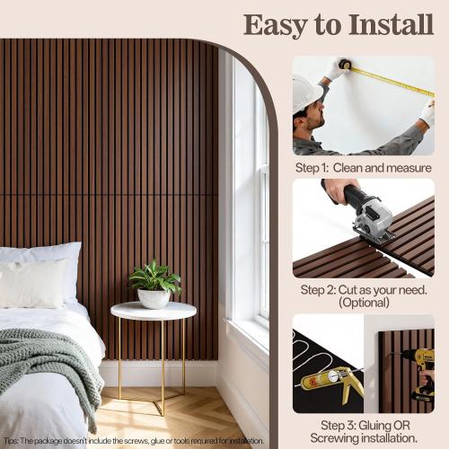 6 Pack Acoustic Wood Panels for Wall 47.24 x 12.79 Soundproof | Wood Slat Wall Panel for Interior Decor & Noise Reduction, Sound Absorbing Wood Wall Panel for Home Office Studio, Walnut