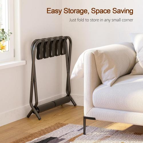 AMHANCIBLE Luggage Rack, Set of 2, Foldable Suitcase Stands for Guest Room, Metal Luggage Holder with Storage Shelf for Bedroom, Hotel, Easy Assemble, Black HLR02BK