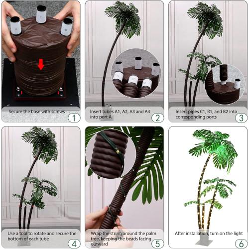 OUSHENG Lighted Palm Tree Bar Outdoor Christmas Decorations Decor, Light Up LED Artificial Fake Faux Trees Lights for Outside Patio Yard Pool Porch Deck Party Tropical, 6FT