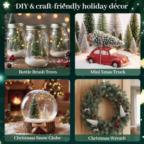 LOVEINUSA 45PCS Colorful Mini Christmas Trees, Snow Frosted Sisal Bottle Brush Trees with Wooden Base for Xmas Winter Home Table Decoration