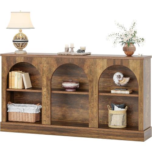 Console Table, Long Entryway Table with 3 Tier Storage, Wooden Rectangular Sofa Table Behind The Couch for Entrance, Hallway, Living Room, Brown