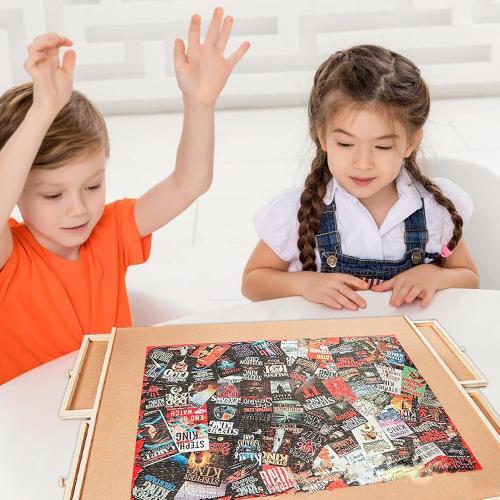 Rotating Puzzle Board with Drawers - Wooden Jigsaw Puzzle Table with Cover - Portable Wooden Puzzle Organizer - Wooden Jigsaw Puzzle Table for Adults and Kids - Puzzle Board Table