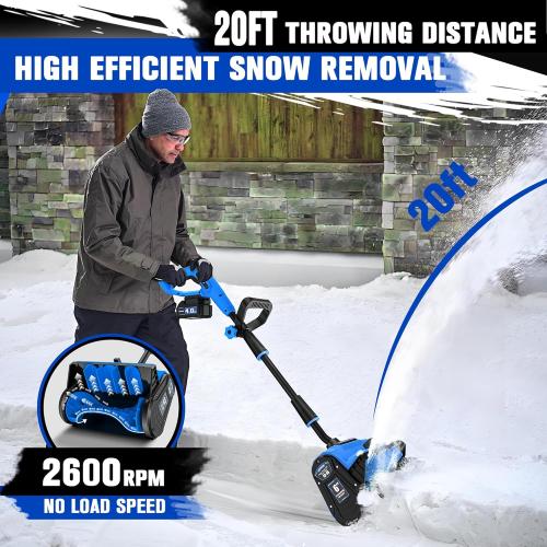 40V Cordless Snow Shovel, 13 Inch 4.0Ah Electric Snow Shovel with Directional Plate, Brushless Cordless Snow Blower for Pathway, Patio, Deck, Driveway, Blue