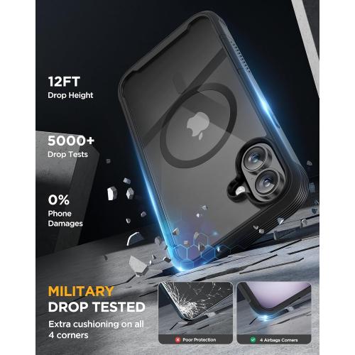 Miracase Magnetic for iPhone 16 Plus Case Full-Body Phone with Built-in Glass Screen Protector, [Compatible with MagSafe] Military Drop Proof 16 Plus Cover Bumper 6.7 inch, Black