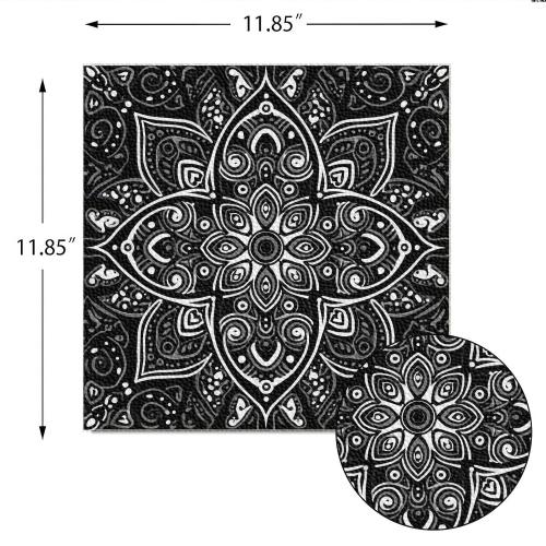 10PCS 12x12 Inch Peel and Stick Floor Tiles Self Adhesive Vinyl Flooring Tile Black White Mandala Pattern Removable Decals Bathroom Kitchen Living Room DIY Home Decoration