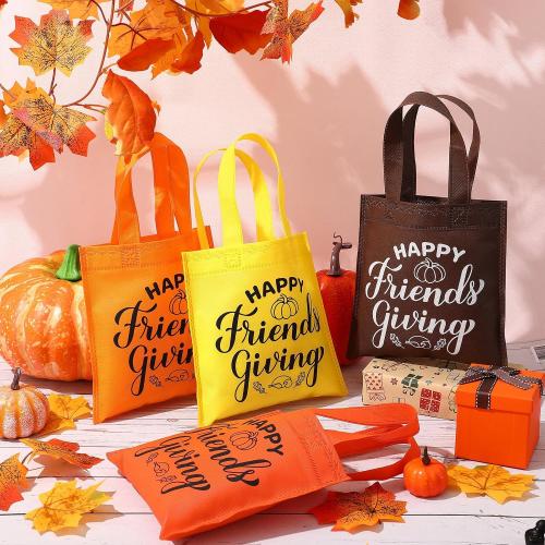 Sweetude 36 Sets Friendsgiving Gift Bags Reusable Non Woven Bags with Handles Happy Friendsgiving Totes for Friends Thanksgiving Party Favors