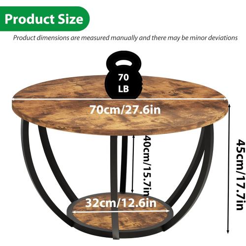 HOMERECOMMEND 28 Round Coffee Table with Storage,2-Tier Wood Accent Center Table for Living Room,Sofa Table for Home Office, Brown