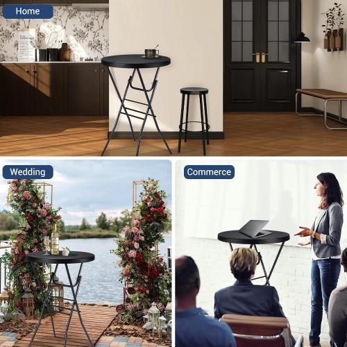 Byliable Cocktail Table 28in High Top Round Folding Indoor Outdoor, Plastic Bar Height Foldable Bistro Tall Table for Party, Patio, Dining Room, Kitchen, Events, Removable Locking Legs, Black