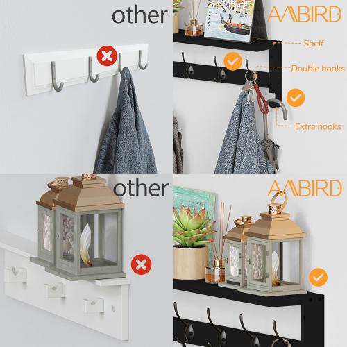 AMBIRD Coat Rack Wall Mount with Shelf, 28.9 Inches Coat Hooks Wall Mounted with 5 Hooks, Hat Wall Hooks for Hanging in Entryway, Living Room, Bathroom, Bedroom (Black, 28.9 * 4.5 inches)
