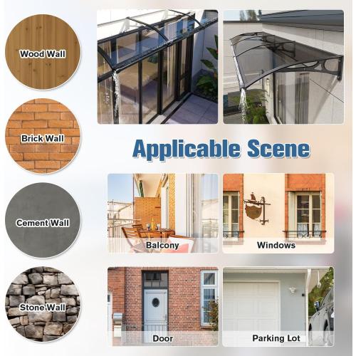 Awning for Door Entrance, Window Awnings Exterior with Aluminum Bracket Polycarbonate Board, Patio Balcony Porch, Uv Rain Snow Protection, with Drainage Channels, Gray 80x100cm/31 x39
