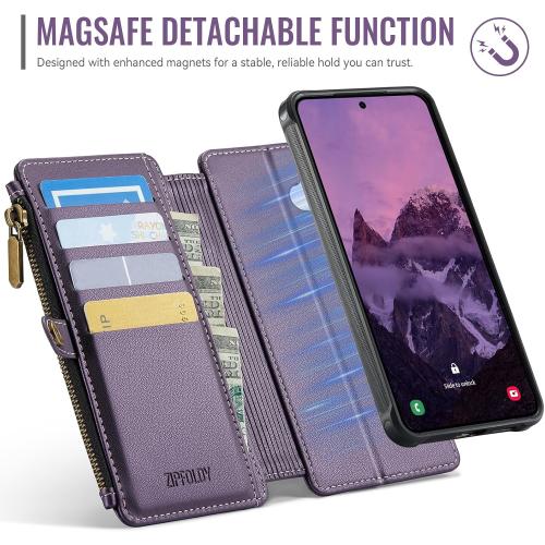 for Galaxy S25 - Phone Case Wallet Magnetic Detachable, Purple
