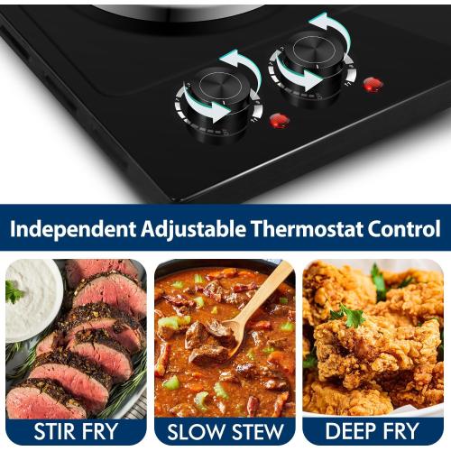 CUSIMAX Hot Plate, 1800W Electric Burner Double Hot Plate for Cooking Countertop Burner with Adjustable Temperature Control, Portable Electric Cast Iron Hot Plates Cooktop, Easy to Clean, Black