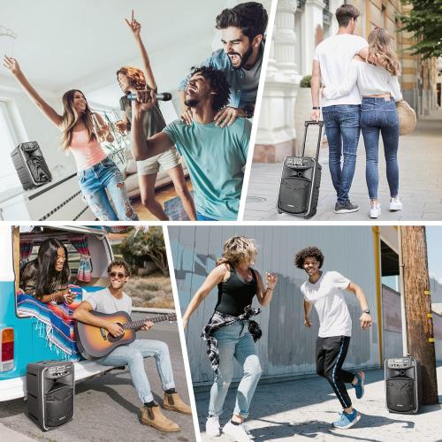 Portable Bluetooth PA System with Wireless UHF Microphone, 8 inch Rechargeable Karaoke Machine,8 inch Subwoofer,FM/LED/TWS/LINE in (GTSK8-2)