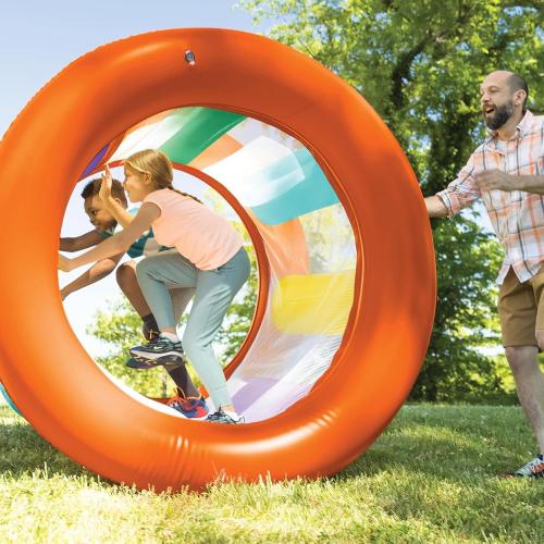 HearthSong Roll with It! 2.0 Giant Inflatable Rainbow Land Roller with Mesh Interior for Active Outdoor Play, 67 Outer Diam. x 45 Inner Diam., Holds up to 300 lbs.