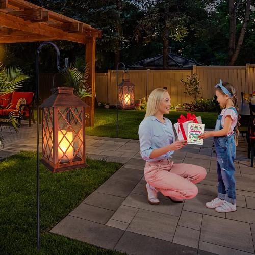 TAKE ME Size  14 Solar Lantern Outdoor Garden Hanging Lantern Waterproof LED Flickering Flameless Candle Mission Lights for Table,Outdoor,Mothers Day Gifts Mom Wife