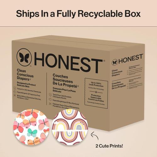 The Honest Company Clean Conscious Diapers for Sensitive Skin Up to 100% Leakproof Hypoallergenic Fragrance-Free Baby Girl Prints Super Club Box Size 5 (27 lbs) 84 Count (Prints