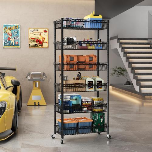 SINGAYE Shelf 6 Tier Wire Shelving Unit Adjustable Storage Shelves Big Basket Rack for Garage Kitchen Office Pantry Laundry Room Organizers13.5 D x 30 W x 65 H Black