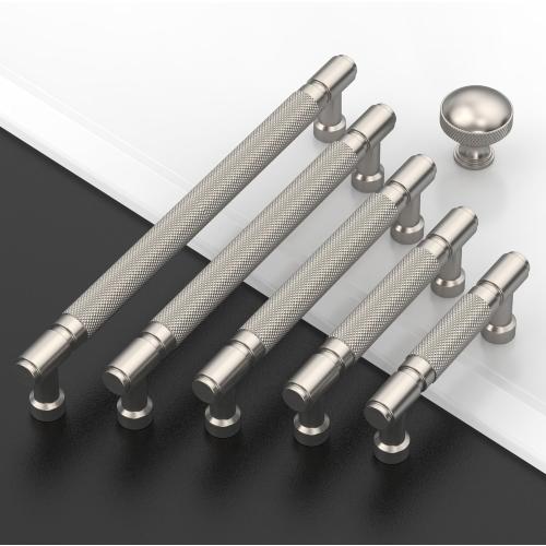 Amerdeco 10 Pack Brushed Satin Nickel knurled Cabinet Pulls 5 Inch(128mm) Hole Center Drawer Pulls Cabinet Hardware Kitchen Cabinet Handles for Bathroom ZH0072
