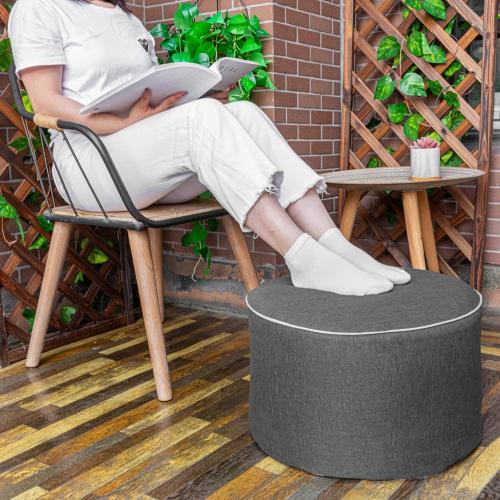 Outdoor Ottomans for Patio 20x12 Inches Modern Lightweight Foam Stuffed Pouf Outdoor Footstool Footrest Foot Stool Waterproof (Dark Gray)