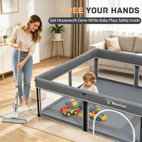 TOREVSIOR Foldable Baby Playpen with Mat, 50×50 Collapsible Play Pen for Babies and Toddlers, Indoor & Outdoor Kids Safety Play Pen, Portable Play Yard, Foldable Baby Playpen with 50 Ocean Balls