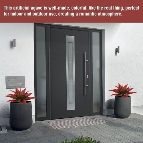 Artificial Agave Plants,Large UV Resistant Fake Agave Planters for Indoor and Outdoor Decorating Tropical Plant Succulents Greenery Indoor Decor (2Pack,18 Red)