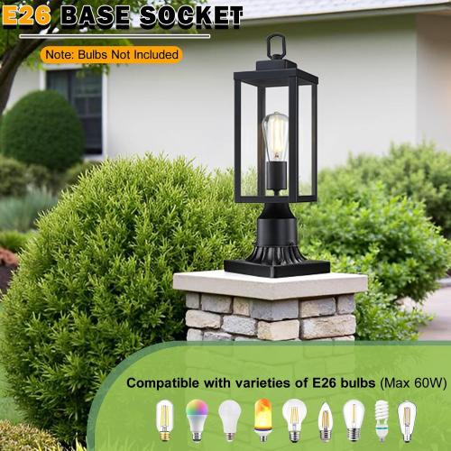 GRUENLICH Outdoor Post Light Fixture, Tempered Glass, 16.5 Black 1 Pack