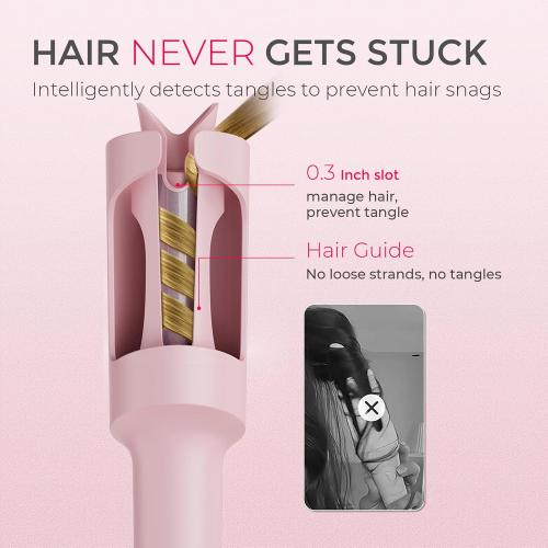 TYMO Automatic Rotating Curling Iron - TYMO CURLPRO Beach Waves Curling Wand, Portable Hair Curler, 500 Million Ionic, Dual Voltage & Lightweight for Travel, Ceramic Coating, 1 Inch, Pink