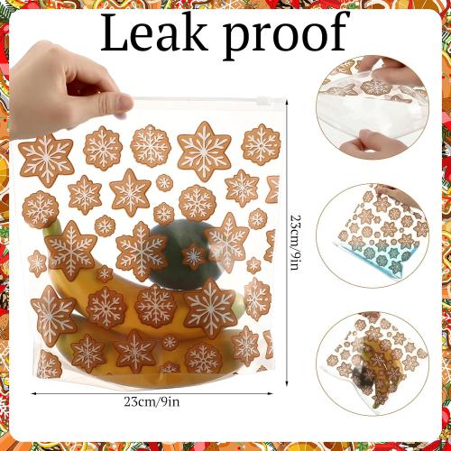TaoBary 50 Count Food Slider Freezer Bags with Zipper 9 Inch Snowflake Transparent Reusable Storage Bags Leakproof Thickened PE Storage for Marinate Meats(Transparent and Yellow,Cookie Style)
