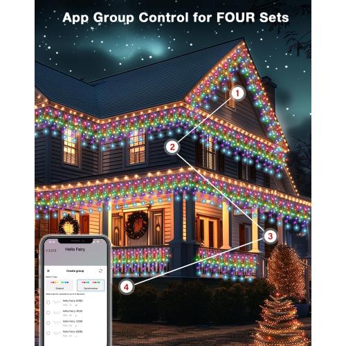 33FT Smart RGB Christmas Icicle Lights – APP Control LED String Lights for Outside, Music Sync, DIY Color Changing, 58  Modes, Connect 3 Strands (99FT) – Waterproof Icicle for Roof, Tree, House