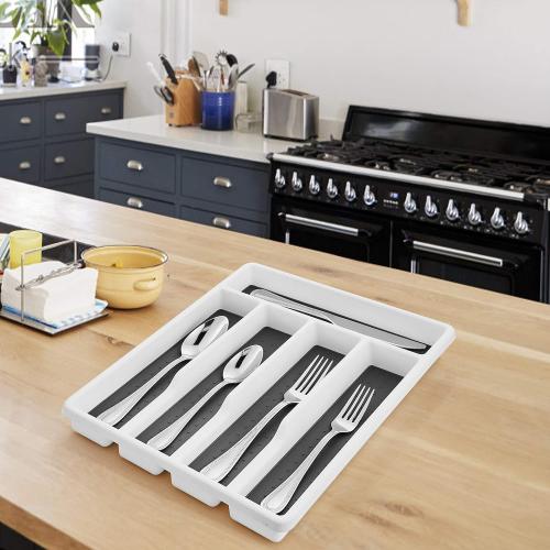 2 Pack HaWare Silverware Tray for Drawer with Five Sections, Flatware Organizer/Cutlery Holder with Soft Grip Lining and Non-slip Rubber Feet, Multi-Purpose Storage for Kitchen, Office, Bathroom Supplies