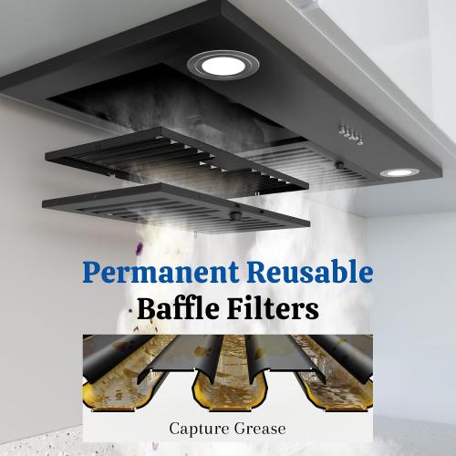 FIREGAS Black Range Hood Insert 30 Inch, 600 CFM Ducted/Ductless Convertible Built-in Kitchen Vent Hood, Stainless Steel Stove Hood with 3 Speed Exhaust Fan & Baffle Filters
