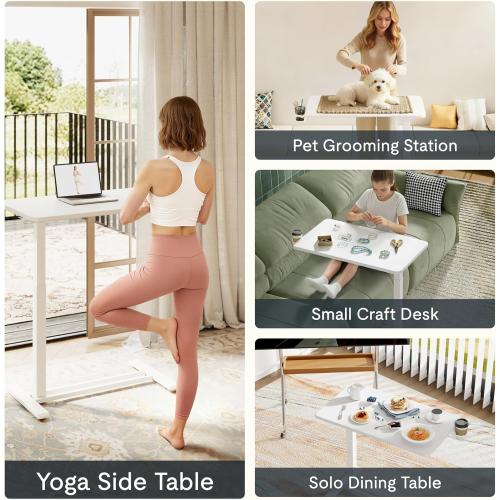 FLEXISPOT H7 Adjustable Overbed Bedside Table with Wheels Pneumatic Mobile Standing Desk Laptop Desk Rolling Computer Cart Movable Overbed Table Hospital Home Use(27.6 W x 15.7 D, White)