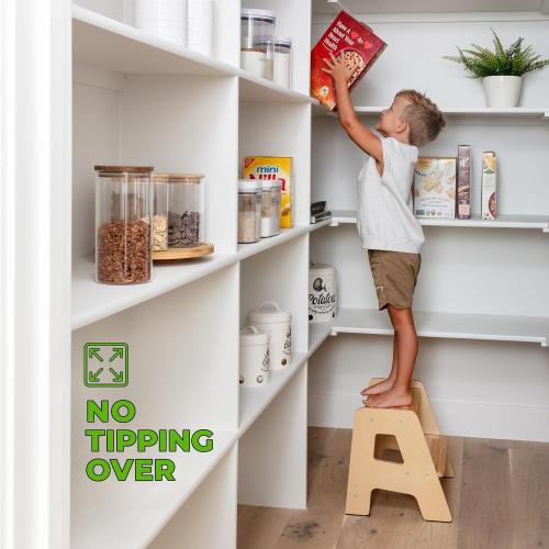 WOODENN Ocodile Stepping-Up Set - Standing Tower and Step Stool for Kids (Varnished)