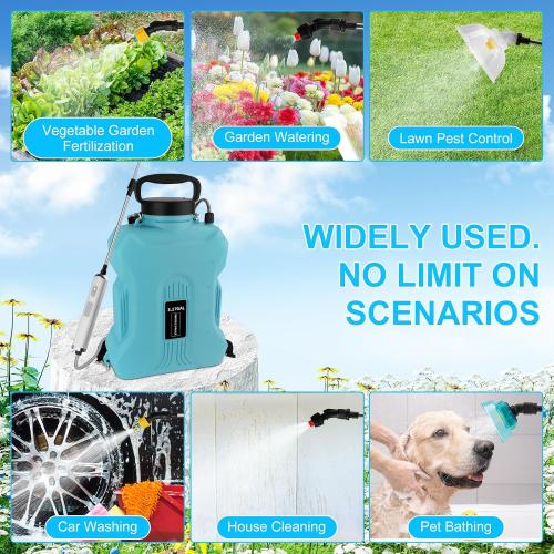 Size 3.17 Gallon Color Blue Battery Powered Sprayer, Backpack Sprayer in Lawn and Garden, Electric Sprayer with 4 Nozzles, Retractable Pole, and USB Charging Handle for Weeding, Watering, and Cleaning