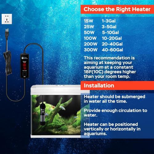 AquaMiracle 15W Dual LED Display Small Aquarium Heater for 1-3 Gal Tanks