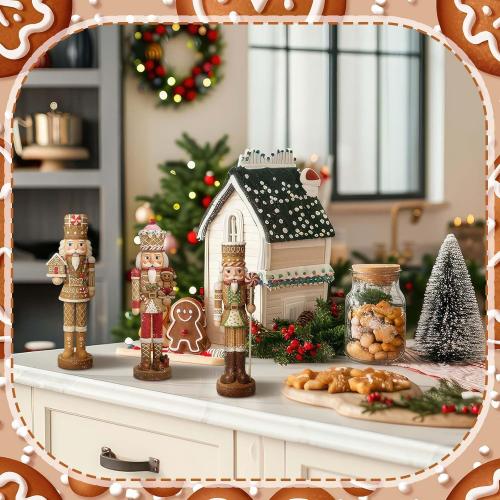 3 Pcs Gingerbread Nutcracker Figures Christmas Resin Nutcracker Figurines Holding Christmas Cookies, Gingerbread Men and Candy, Soldier Xmas Centerpieces Decor for Winter Table Party Favors