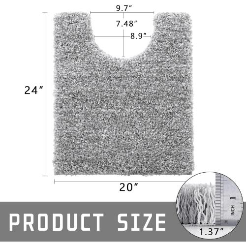Yimobra Fluffy Toilet Rugs U Shaped, Shaggy Soft Comfortable Non Slip, Water Absorbent Microfiber Bath Mat, Dries Quickly, Machine Washable Thick Bathroom Floor Rugs, 24x 20, Light Gray and White