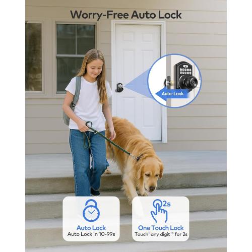 TEEHO TE003 Keyless Entry Keypad Door Lock with Handle, Electronic Digital Smart Locks for Front Door, Smart Door Knob with Code for Bedroom, Auto Lock, Passage Mode, Easy to Install, Matte Black