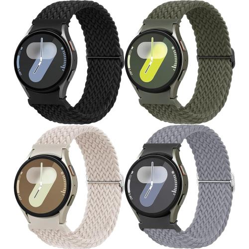 One Click Braided Bands for Samsung Galaxy Watch 7 6 5 4 Band 40mm 44mm/Watch 6 4 Classic 47mm 43mm 46mm 42mm/Watch 5 Pro 45mm,No Gap Stretchy Elastic Fabric Nylon Strap for Samsung Watch 4 5 6 7 FE