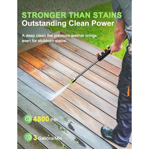 Electric Pressure Washer for Effortless Cleaning, 4800PSI Max 3.0GPM Power Washer, 4 Nozzles & Detachable Foam Cannon for Easy Use, Home/Driveway/Car Wash/Patio/Fence Power Washer with Surface Cleaner