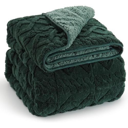 Wemore Weighted Blanket for Adults Twin Size 20 lbs, Dual Sided Soft Fuzzy Jacquard Sherpa Weighted Blankets for Sleeping, Cozy Fluffy Knitted Heavy Blanket for Couch Bed, Dark Green, 60 x 80 inches