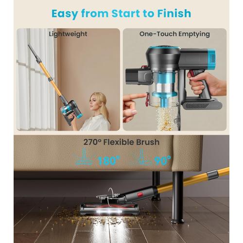 Cordless Vacuum Cleaner, 550W/45Kpa Vacuum Cleaners for Home with Self-Standing, MAX 60Mins Vacuum with LED Display, Anti-Tangled Vacuum Cleaner, Stick Vacuum for Carpet/Pet Hair